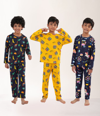 anthrilo Kids Nightwear Baby Boys Printed Cotton(Blue Pack of 3)
