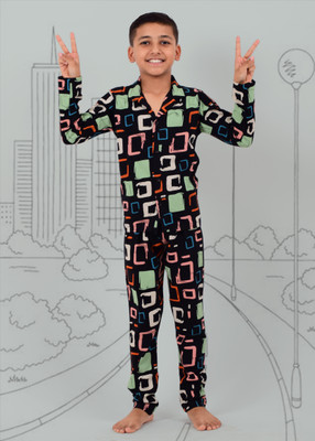 3BROS Kids Nightwear Boys Printed Cotton(Multicolor Pack of 1)