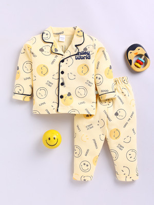 Mom's Love Kids Nightwear Baby Girls Printed Cotton(Yellow Pack of 1)