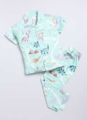 NAUTI KIDZ Kids Nightwear Boys Printed Cotton(Light Green Pack of 1)