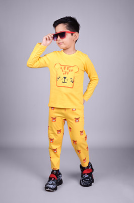 Dear to dad Kids Nightwear Baby Boys Graphic Print Cotton(Yellow Pack of 1)
