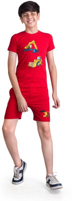 SVD Fashion Kids Nightwear Boys Printed Cotton Blend(Red Pack of 1)