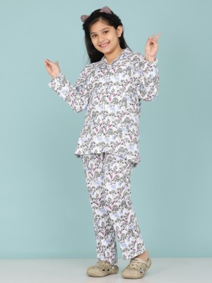 SmartRAHO Kids Nightwear Girls Printed Cotton(White Pack of 1)