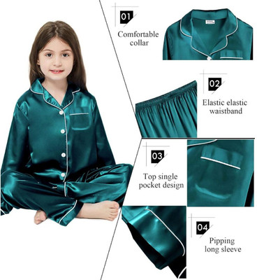 VC FASHION HUB Kids Nightwear Baby Boys & Baby Girls Self Design Pure Satin(Dark Green Pack of 1)