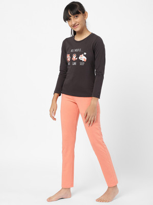 SWEET DREAMS Girls Printed Grey Top & Pyjama Set
