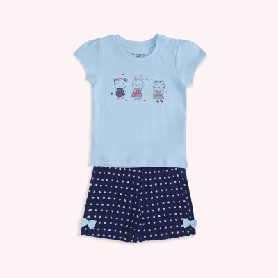 Pantaloons Baby Kids Nightwear Baby Girls Printed Cotton(Dark Blue Pack of 2)