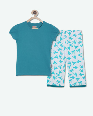 CLAEL Girls Casual Pyjama Sleepsuit(WHT_LEAF)