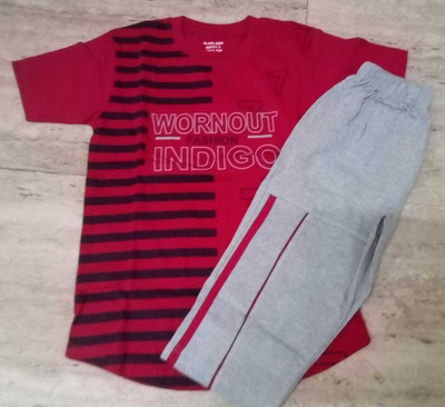 Floweraura Kids Nightwear Boys Printed Cotton Blend(Red Pack of 2)