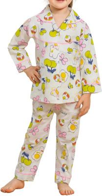 Neska Moda Kids Nightwear Boys & Girls Graphic Print Cotton(White Pack of 1)