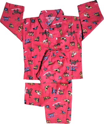 Sahu Enterprises Kids Nightwear Boys & Girls Printed Cotton(Red Pack of 1)