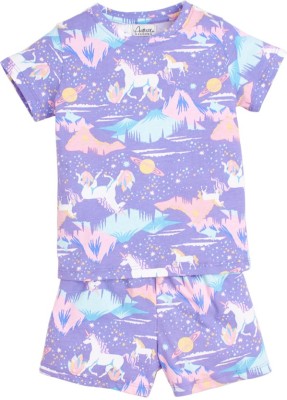 Hopscotch Kids Nightwear Girls Printed Cotton(Purple Pack of 1)