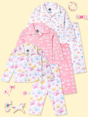 The Mom Store Kids Nightwear Boys & Girls Printed Cotton(Multicolor Pack of 3)
