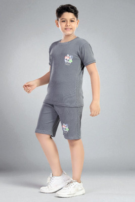 Kriyu fashion Kids Nightwear Boys Printed Cotton(Grey Pack of 1)