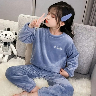 Ucollection Kids Nightwear Girls Printed Fleece Blend(Blue Pack of 1)