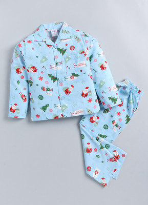 NAUTI KIDZ Kids Nightwear Boys Printed Cotton(Blue Pack of 1)