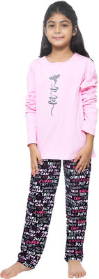 FunKrafts Kids Nightwear Girls Printed Cotton(Pink Pack of 1)