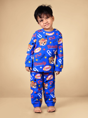 Dear to dad Kids Nightwear Baby Boys Graphic Print Cotton(Blue Pack of 1)