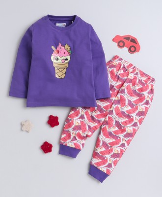 BUMZEE Kids Nightwear Girls Printed Fleece Blend(Purple Pack of 1)