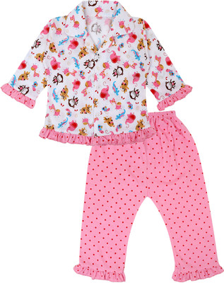 Superminis Kids Nightwear Girls Printed Fleece Blend(Pink Pack of 1)
