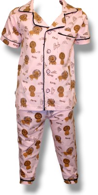 JAZZ Kids Nightwear Baby Boys & Baby Girls Printed Cotton(Pink Pack of 1)