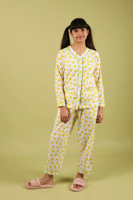 Tweeny Mini Kids Nightwear Girls Printed Cotton(Yellow Pack of 1)