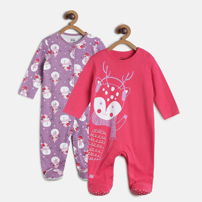MINI KLUB Kids Nightwear Baby Girls Printed Cotton(Multicolor Pack of 2)