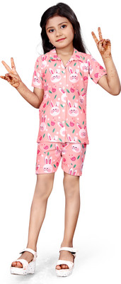 Bebiro Kids Nightwear Girls Printed Silk Blend(Multicolor Pack of 1)