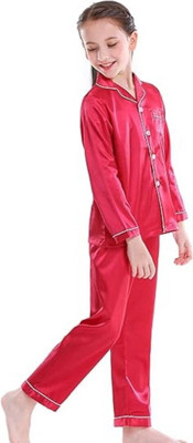 Vdc Creation Hub Kids Nightwear Baby Boys & Baby Girls Solid Pure Satin(Maroon Pack of 1)