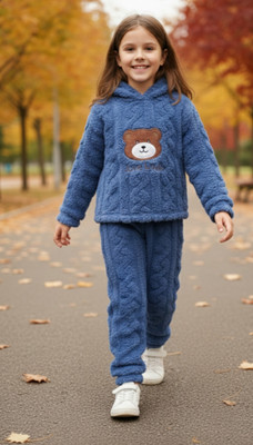 Keenuu Kids Nightwear Boys & Girls Self Design Fleece Blend(Blue Pack of 1)