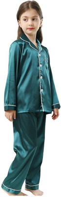 VCD FASHION TREND Kids Nightwear Boys & Girls Solid Pure Satin(Dark Green Pack of 1)