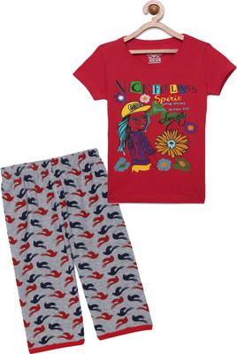 CLAEL Girls Casual Pyjama Sleepsuit(RED_2SPA)