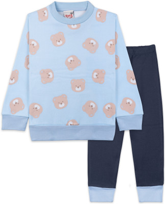 Digsel Cool Cotton Kids Nightwear Boys Printed Cotton Blend(Light Blue Pack of 1)