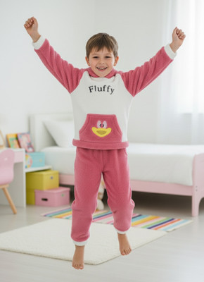 Keenuu Kids Nightwear Boys & Girls Colorblock Fleece Blend(Pink Pack of 1)