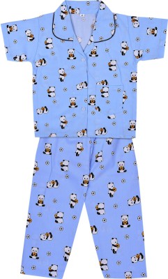 Wishkaro Kids Nightwear Baby Boys & Baby Girls Printed Cotton Blend(Blue Pack of 1)
