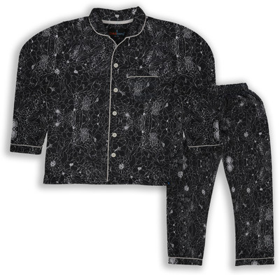CHHALAANG Kids Nightwear Boys & Girls Graphic Print Cotton Blend(Black Pack of 1)