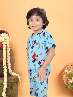 MAN PRIYA TRENDZ Kids Nightwear Baby Boys & Baby Girls Printed Silk Blend(Blue Pack of 1)