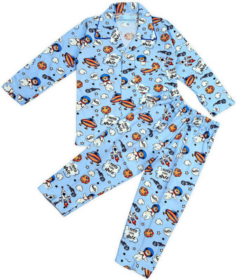 THE LITTLE BUNNY HOP IN STYLE Kids Nightwear Boys & Girls Printed Cotton(Blue Pack of 1)