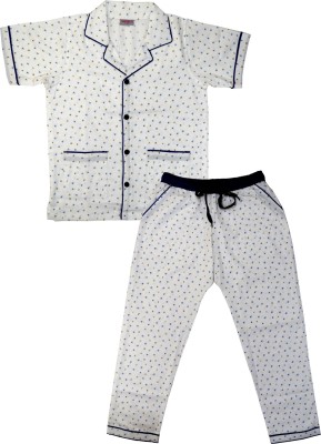 ShopMozo Kids Nightwear Boys & Girls Printed Cotton(White Pack of 2)