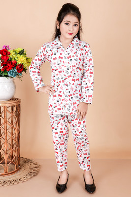 NEWCITIGARMENTS Kids Nightwear Girls Printed Silk Blend(Multicolor Pack of 1)