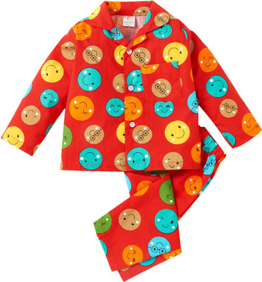 Babywish Kids Nightwear Boys & Girls Printed Cotton(Red Pack of 1)