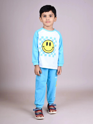 Dear to dad Kids Nightwear Baby Boys Graphic Print Cotton(Blue Pack of 1)