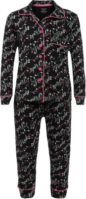 TotzTouch Kids Nightwear Girls Printed Cotton(Black Pack of 1)