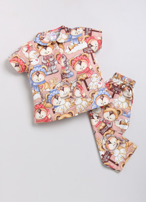 NAUTI KIDZ Kids Nightwear Girls Printed Cotton(Multicolor Pack of 1)