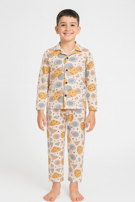 3BROS Kids Nightwear Boys Printed Cotton(Multicolor Pack of 1)