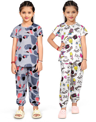JNVADDORIYA Kids Nightwear Baby Boys & Baby Girls Printed, Tie - Dye Cotton Blend(Multicolor Pack of 2)
