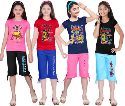 KP BROS Kids Nightwear Girls Printed Cotton(Multicolor Pack of 4)