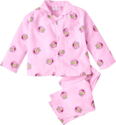 Babywish Kids Nightwear Girls Printed Cotton(Pink Pack of 1)