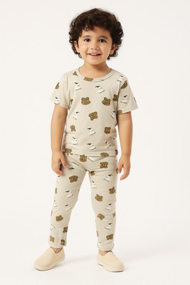 Camey Kids Nightwear Boys & Girls Printed Cotton(Grey Pack of 1)