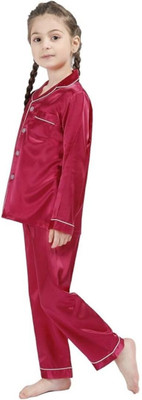 Vdc Creation Hub Kids Nightwear Baby Girls Solid Pure Satin(Maroon Pack of 1)