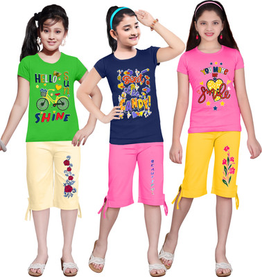 KS KOARA Girls Casual T-shirt Three Fourth Pant(50 MULTICOLOURRS)
